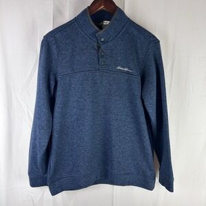 Eddie Bauer Pullover Sweater Men's L Sweatshirt Navy Radiator Fleece Snap Mock